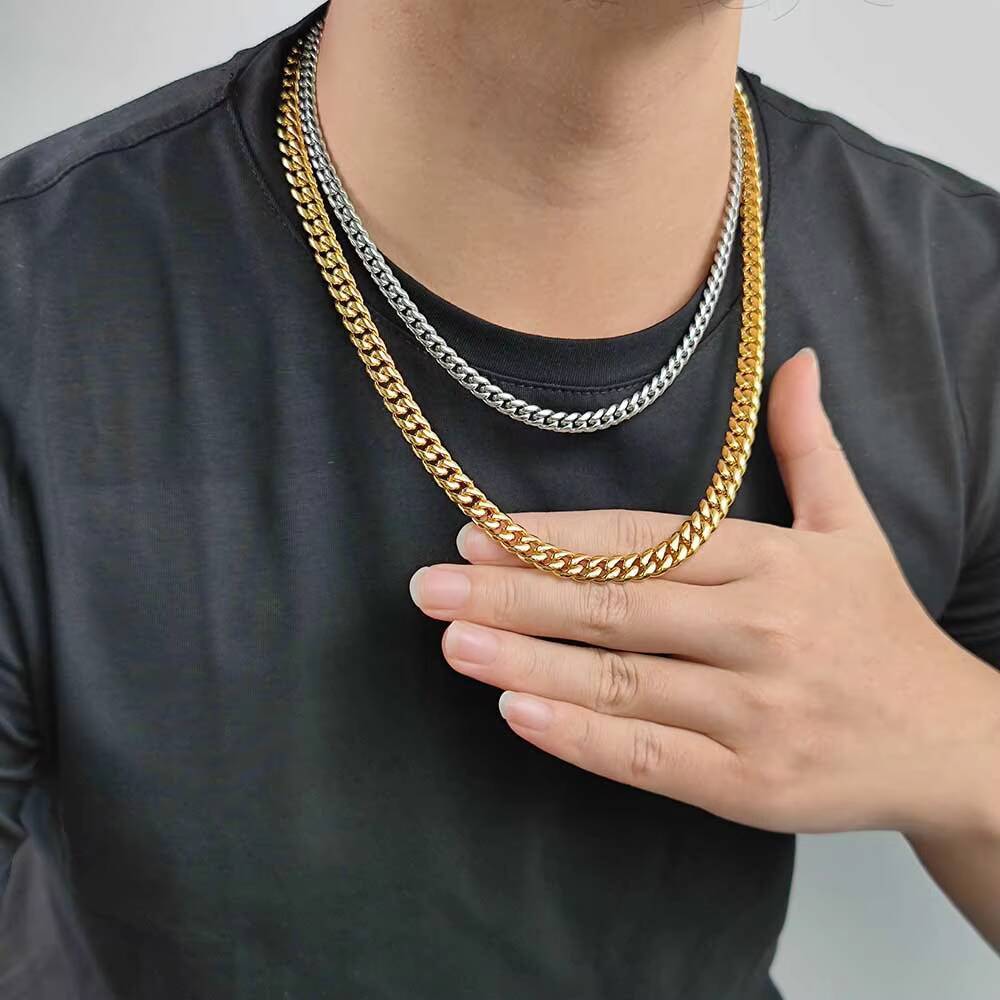 Hip Hop Sterling SilverGold Plated Jewelry Round Polished Cuban Link Chain Necklaces Cadenas Cubanas De Oro