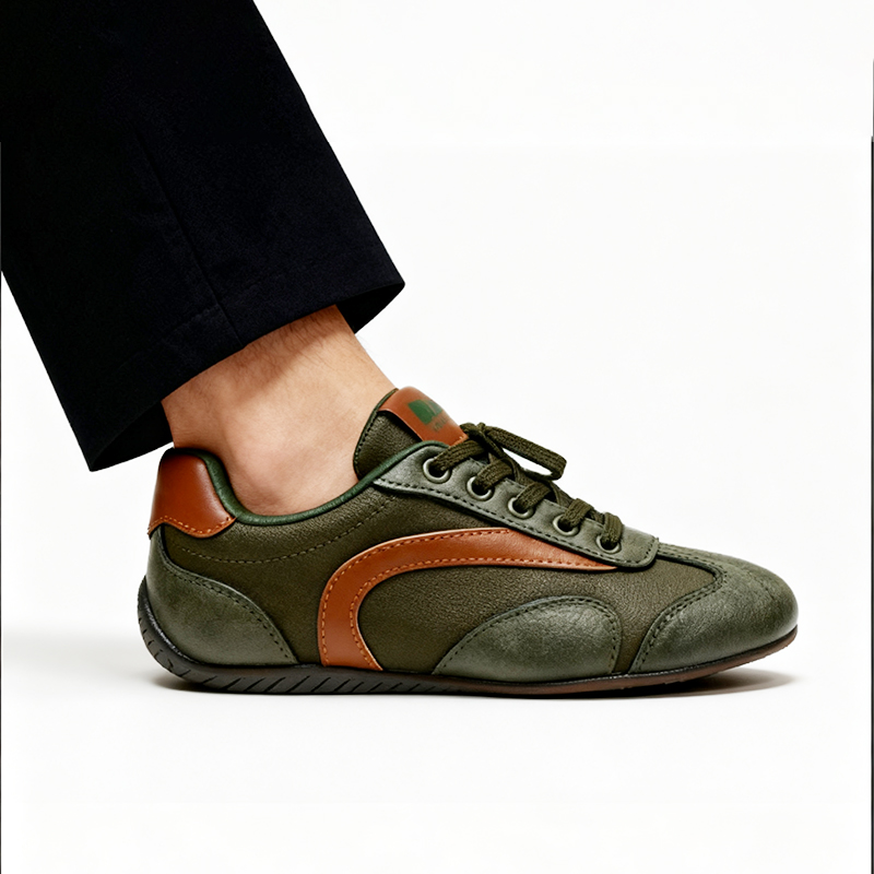 Casual Shoes Men's Classic German Training Sneakers - Stylish Khaki with Navy Accents, Ideal for Casual and Sports Wear