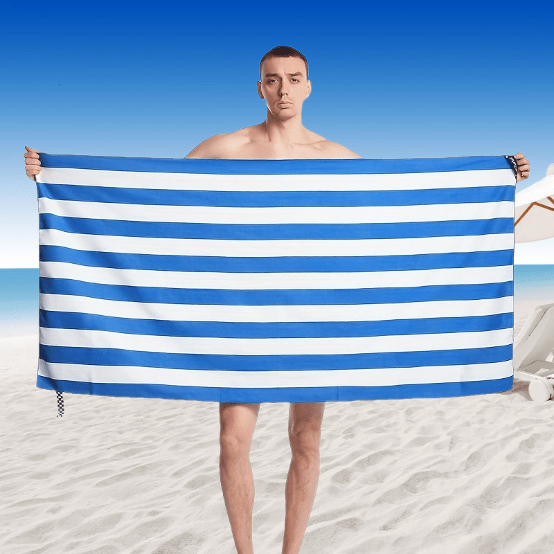 1 Piece HiTurbo Microfiber Towel Quick Dry, Extra Large, Blue White Striped Design, Lightweight and Durable, Suitable for Beach, Travel, Camping, Swim