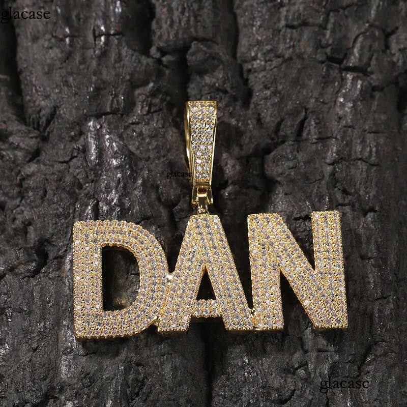 Hip Hop Custom A-Z Letters 0-9 Numbers Pendant Necklace 3 Rows 5A Zircons Men Women Jewelry Gift