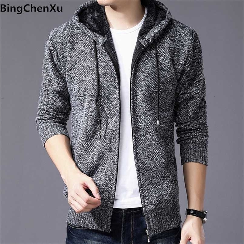 SweaterCoat Faux Fur Wool Sweater Men Casual Sweater Coat Tops Jacket Sweater Zipper Men Autumn Winter Hoody Sweatercoats 9987 211008