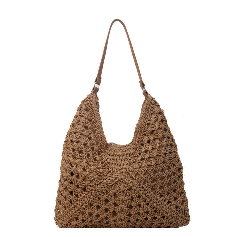 Trendy Woven for Women New Hollow Out Beach Vacation Straw Versatile Shoulder Tote Bag