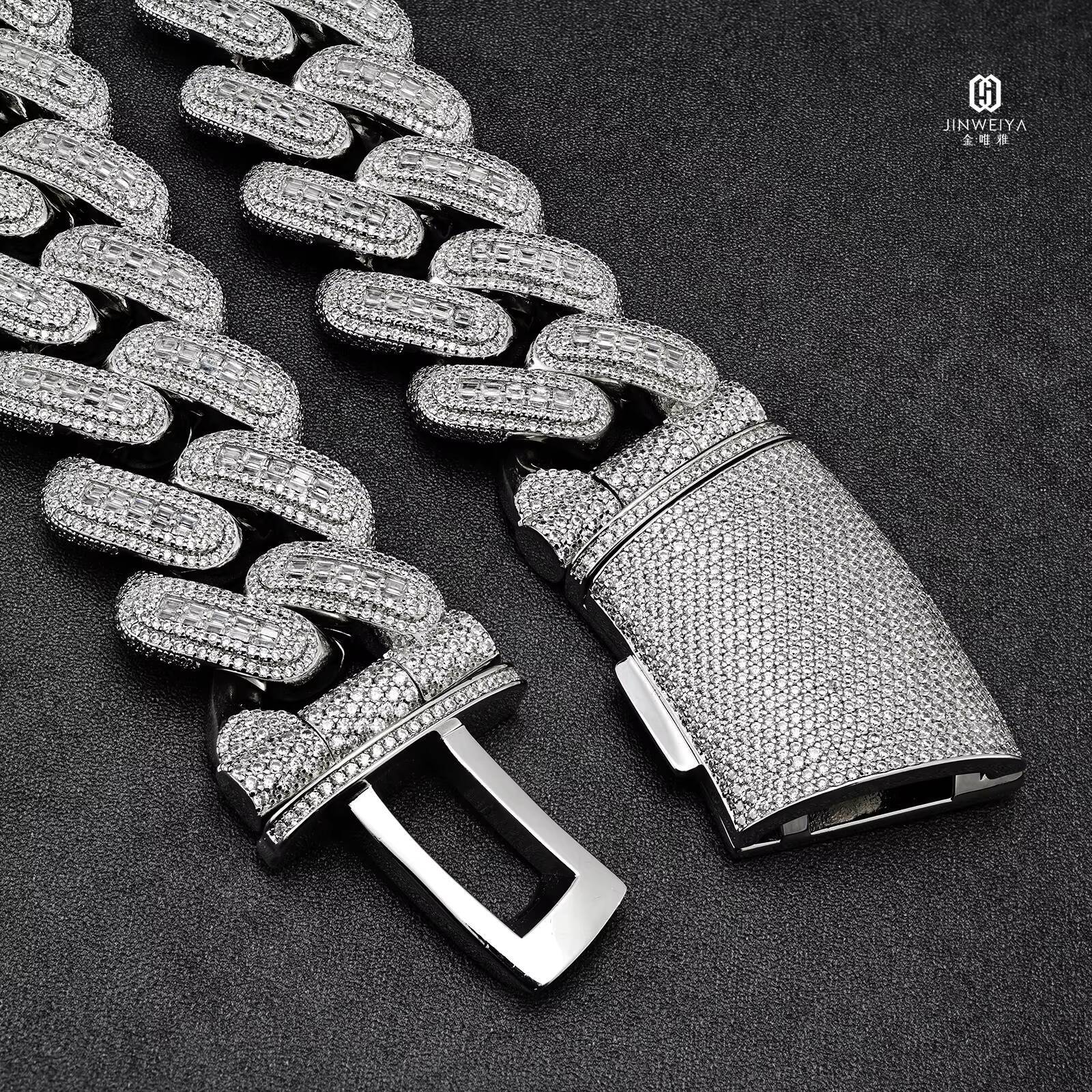 FaMoissaniteory DireMoissanite 26mm Cuban Chain Necklace Bracelet Set Gold Plated Hiphop Accessory with VVs Moissanite Main Material 925 Silver