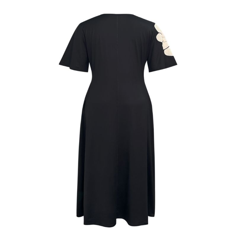 Women's Plus Size V-Neck Short Sleeve Floral Print Maxi Dress - Black Milk Silk Casual Daily Commute Dress-YL25298