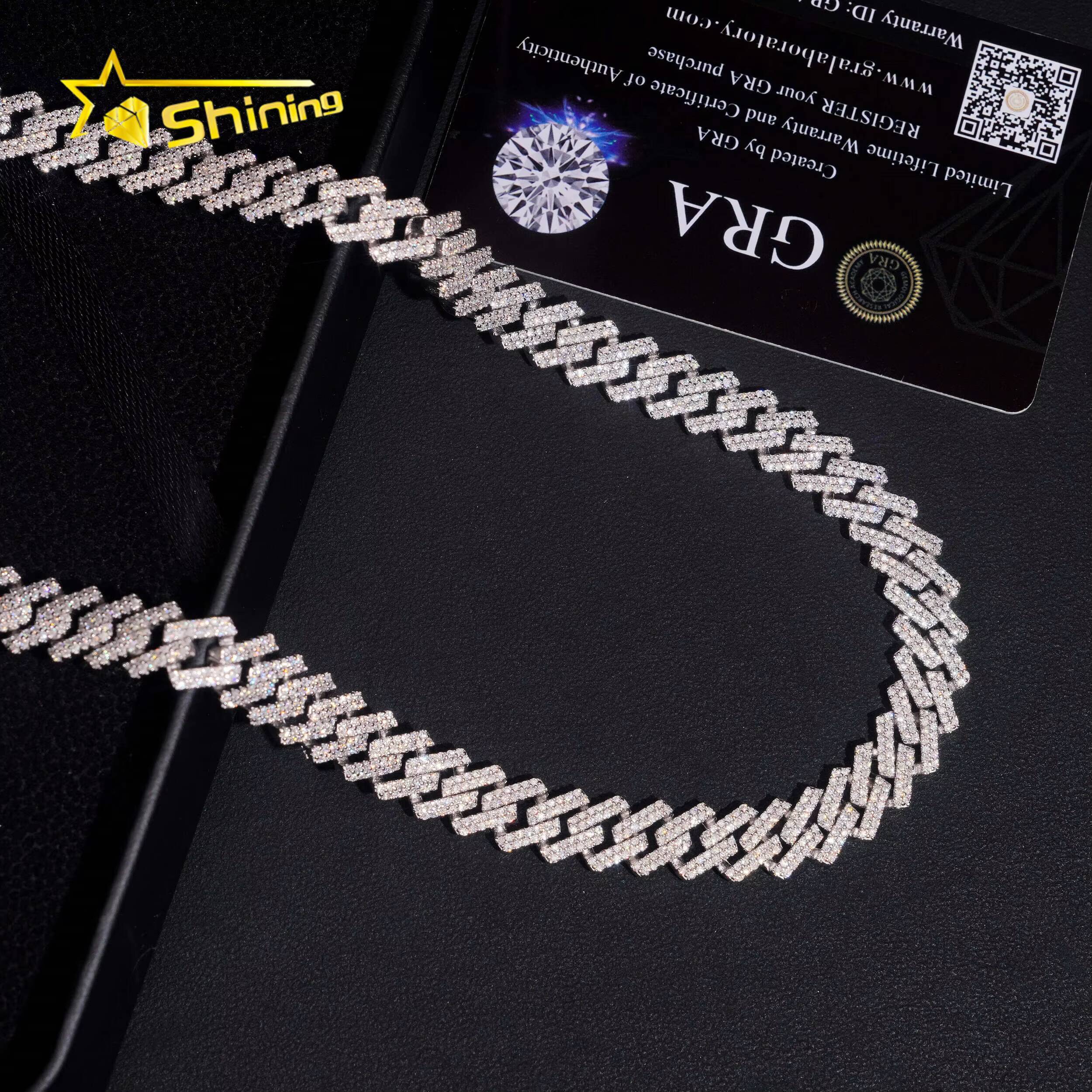 Hot Sale Moissanite 10mm Necklace Fine Jewelry VVS Iced Out Moissanite Pass Diamond Test 925Silver Hip Hop Cuban Link Chain