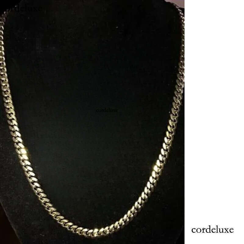 Mens Gold Tone 316L Stainless Steel Necklace Curb Cuban k Chain with Dias Clasp Lock 8mm/10mm/12mm/14mm/16mm/18m 89