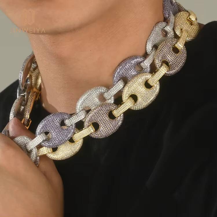 JWY 25mm Chunky Gold Plated Diamond Cuban Link Necklace Brass Jewelry with Moissanite for WomenMen for Parties and Gifts