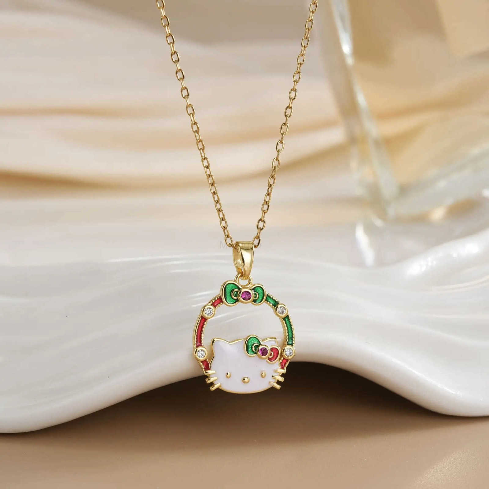 Sanrio Stainless Steel Chain Cute Zircon Hello Kitty Pendant Necklaces for Women Girls Shiny Charm Jewelry Accessories Gifts L250925