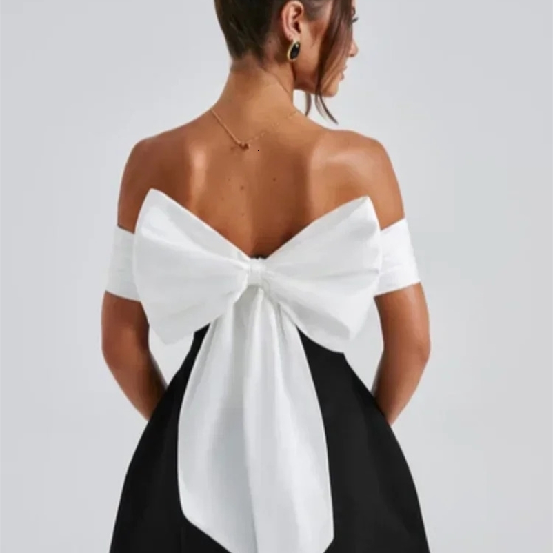 Post- Large Bow Decorative Mini Dress Fashion Shoulder High Waist Sleeveless Dress Autumn Party Dress 241231