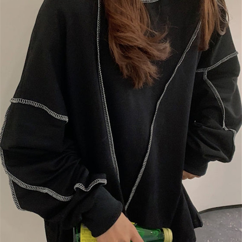 Women's Hoodies Sweatshirts Harajuku Sweatshirt BF Style Black Hip-hop Tops Teens Sweatshirts Autumn Trendy All-match Daily Women Streetwear Pull