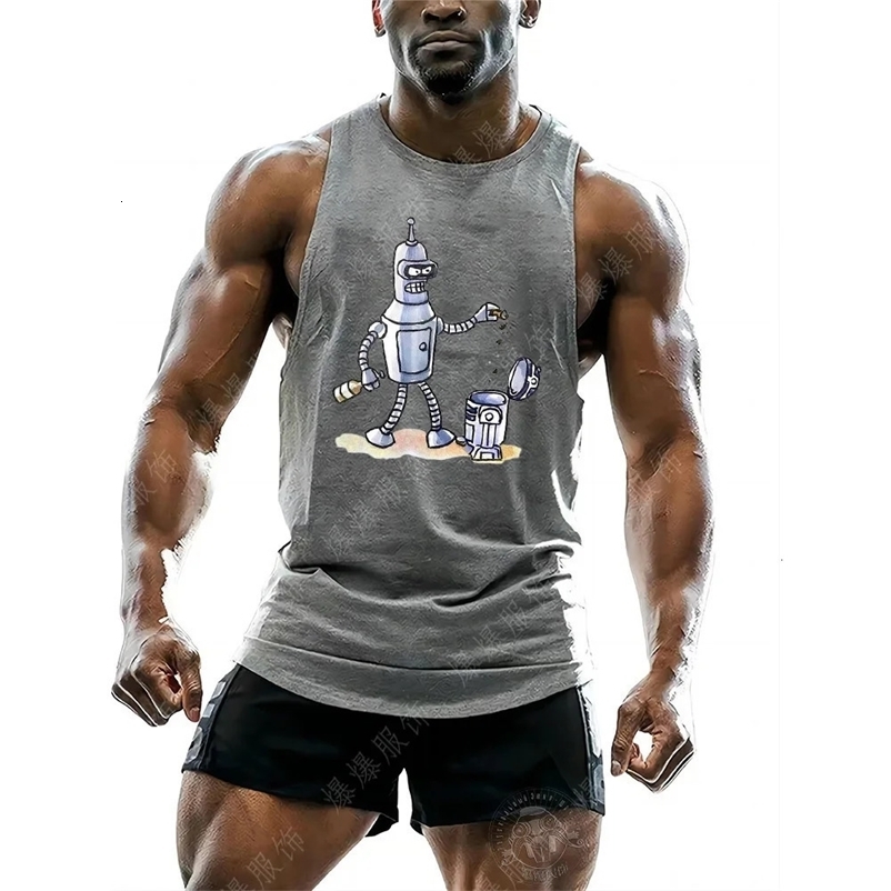 Mens Clothing High Quality Printed Tank Top Y2k Breathable Sleeveless Shirt Outdoor Gym Boxing Sports Quick Drying Fashion Fnaf 240703