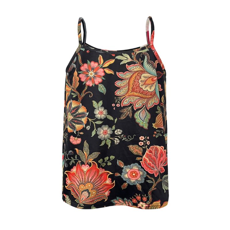 Women's Plus Size Vintage Ethnic Floral Printed Camisole, CIUM Brand Milk Silk Fashion Versatile Sleeveless Top-YL25245