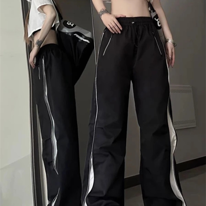 Women Baggy Pants Y2K Streetwear 90s Oversized Cargo Parachute Track Pants Low Waist Hip Hop Wide Leg Sweatpants Couple Trousers 240530