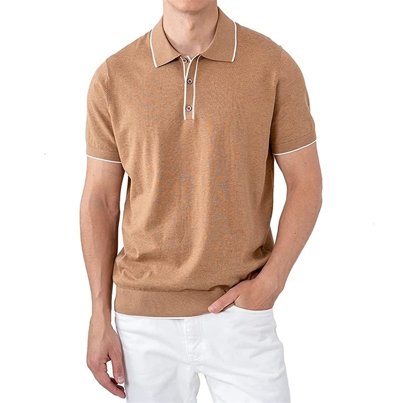 Men's Polos Men's polo shirts 100% cotton men's business casual top classic polo shirt with three buttons 230421