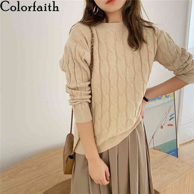 Colorfaith New Autumn Winter Women's Sweaters Pullovers Warm Minimalist Korean Elegant Pink Solid Ladies Jumpers SW1063JX 210413