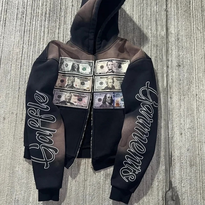 Fashionable Street Mens Zipper Hoodie Letter Printed Jacket Harajuku Mens and Womens Hip Hop Gothic Sportswear Hoodie 241231