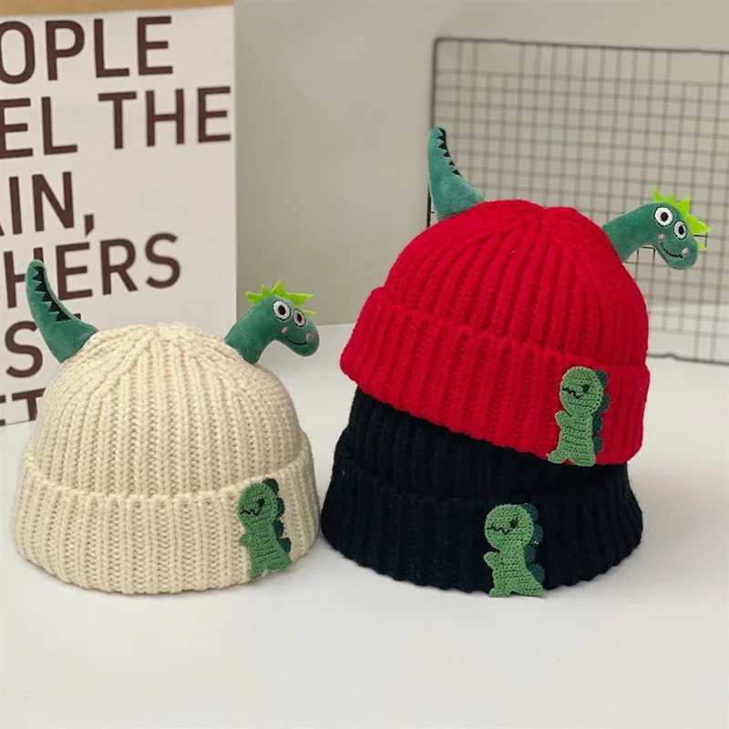 Cute Dinosaur Baby Knitted Hat Winter Warm Children Beanies Thicken Woolen Kids Crochet Bonnet 15 Years Boys Girls Pullover Cap L2509251MXI