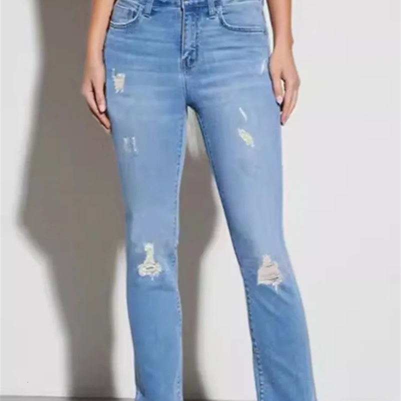 High Waisted Ripped Holes Slim Straight Jeans Women Fashion Slim Fit Pencil Denim Pants Spring Summer Chic Lady Stree Trousers 250225