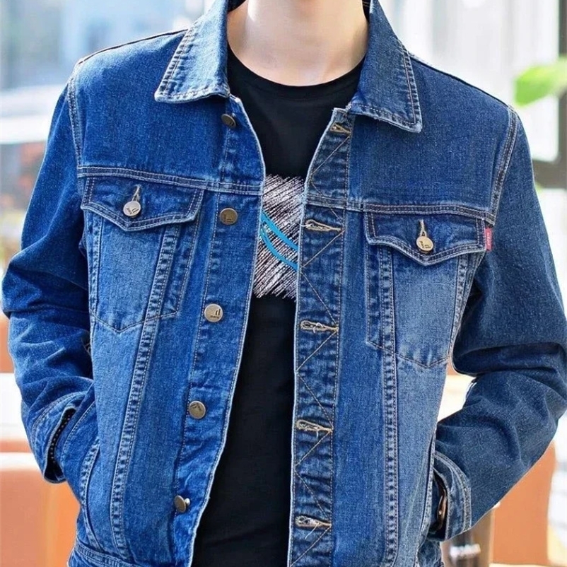 Mens Denim Jacket Short Casual Slim Black Male Jean Coats Button in High Quality Trendy Price Stylish Low Cost Size L 240319