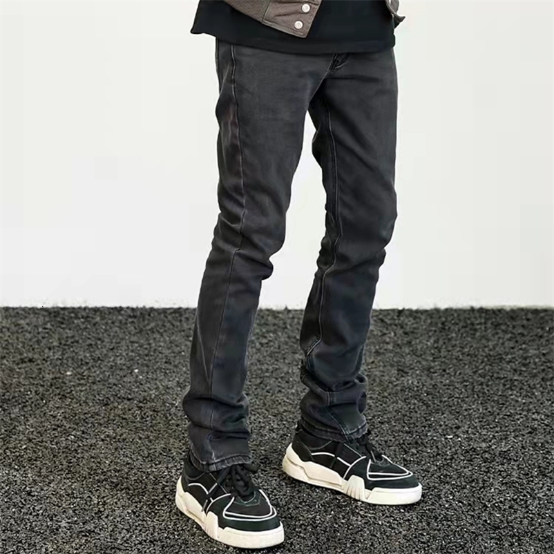 Men's Jeans Hip Hop Straight Retro Washed Solid Jeans for Men Harajuku Pockets Ripped Streetwear Casual Oversized Denim Trousers 230316