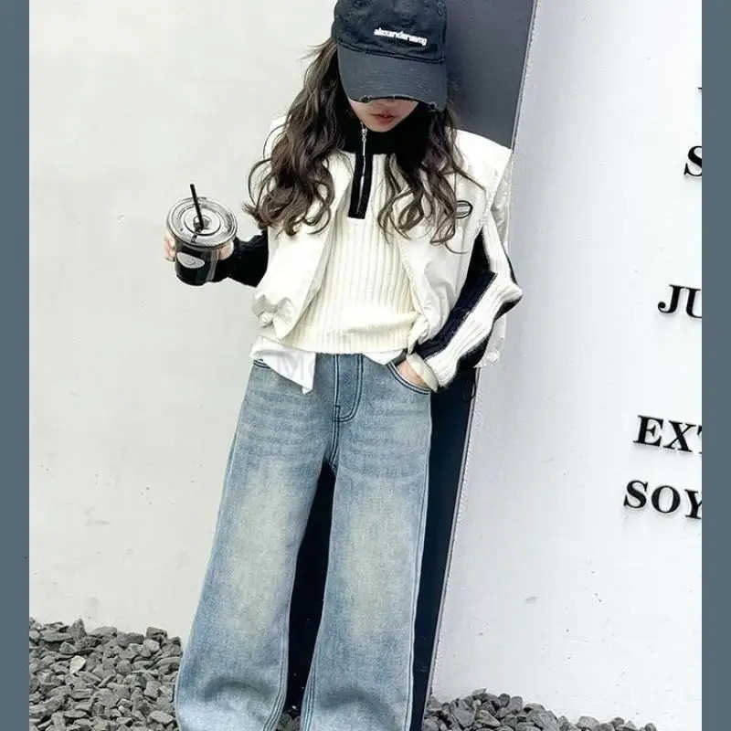 Sanrio Girl Casual Jeans Hello Kitty Kawaii Anime Fashion Spring and Autumn Student WideLeg Cowboy Pants Children Clothing New L250925