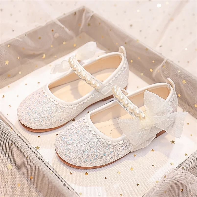 Girls Oxfords Bling Shoes Spring Autumn Kids School Dancing Shoes Pearl Beadings Big Girls Soft PU Leather Shoes Pink Beige 250219