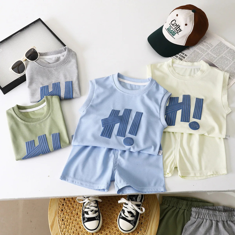 Childrens Clothing Set Letter Printed Sleeveless Vest Top Shorts 2PCS Kids Clothes Boys Baby Outfits Set Clothes Set 250613