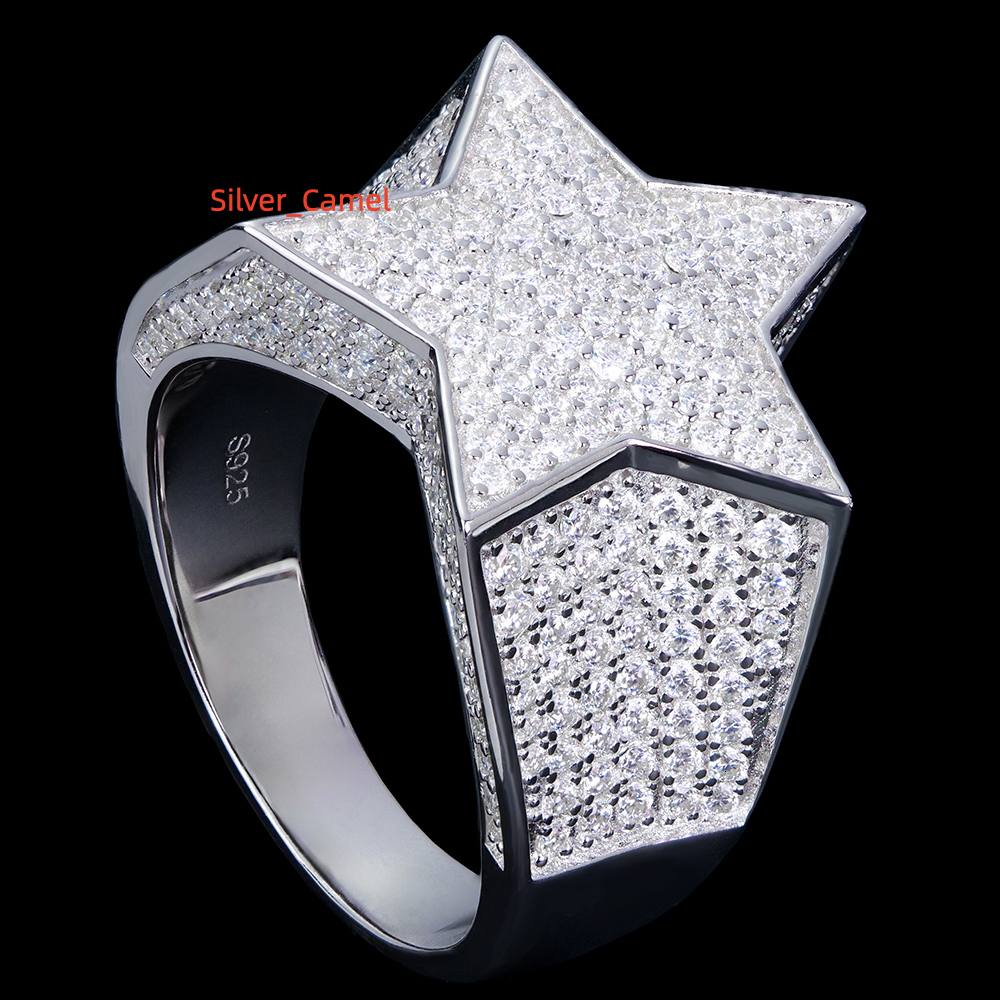 Spot Wholesale Luxury 925 Sterling Silver Mossanite Jewelry Cluster Full Iced Out Moissanite Diamond Moissanite Star Shape Hip Hop Ring