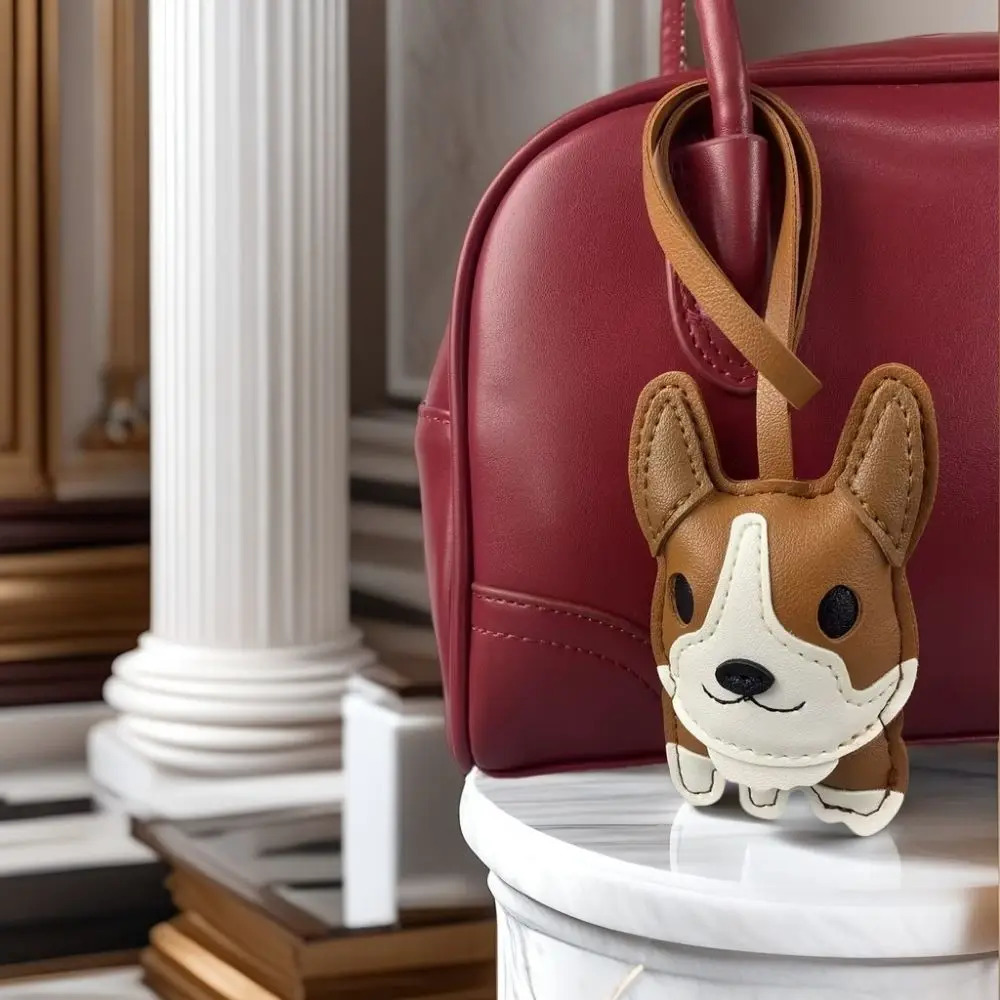 Chubby Corgi PU Leather Bag Charm with Upright triangular ears Ears Short Legs 250925