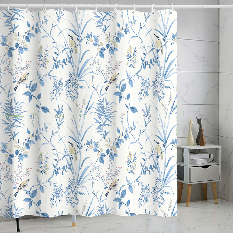 YL-37267 Waterproof Shower Curtain Hot Sale 3D Printed Tropical Jungle Plant Leaves and Flowers Season Polyester Shower Curtain with Hook