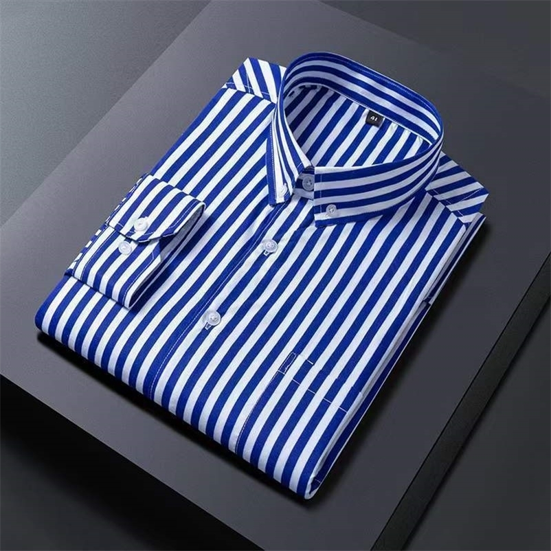 Men's Casual Shirts Men Summer Shirts Fashion Thin Striped Smart Casual with Pockets Slim Fit Stripes Long Sleeve Business Dress Shirt Mens Cloth