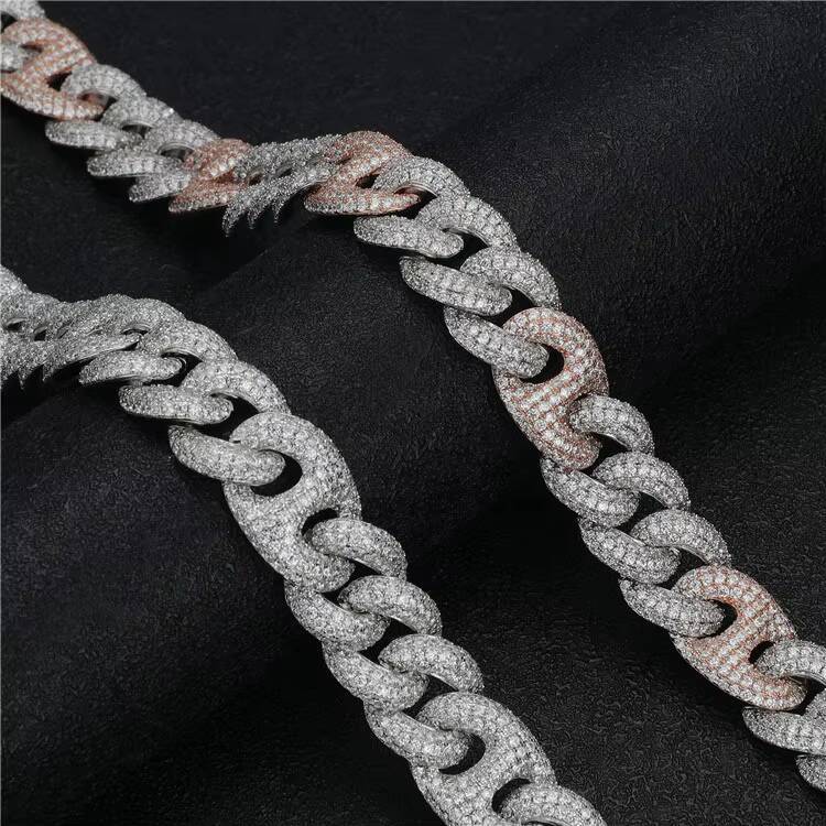 FaMoissaniteory Customized Trend Quality Gold Plated Hip Hop Link Chain Necklace for Men Mens Fashion Design with Moissanite Main Stone for Gift