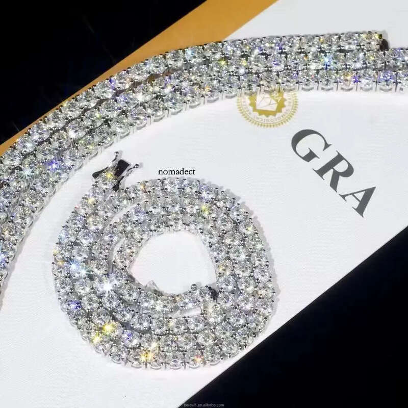 Hip Hop Moissanite Dia Tennis Bracelet Sier Cuba Chain VVS Jewelry Men Ice Out Necklace 4a