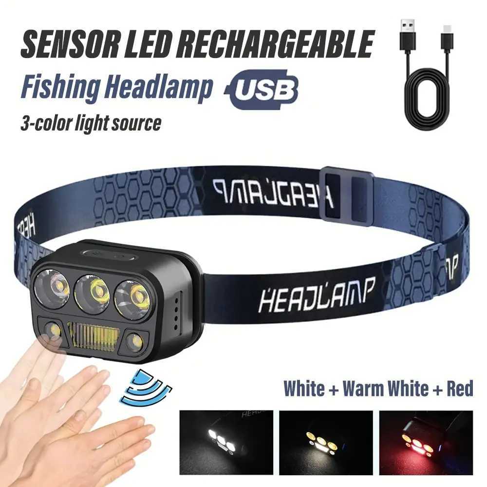 Rechargeable Induction Fishing LED Headlamp With XPGCOB Ultrabright Light Support White LightRed Light Ultralight Lamp Body J250925