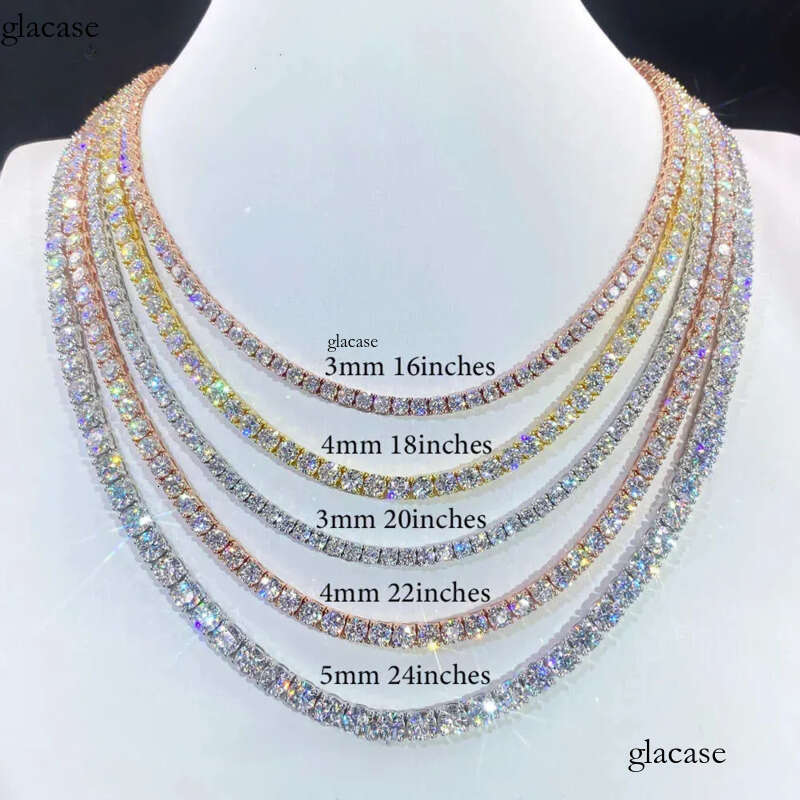 Sier Yellow Gold/Rose Gold Plated 3mm 4mm 5mm 6mm 6.5mm Iced Out Tennis Necklace Moissanite Manufacturer