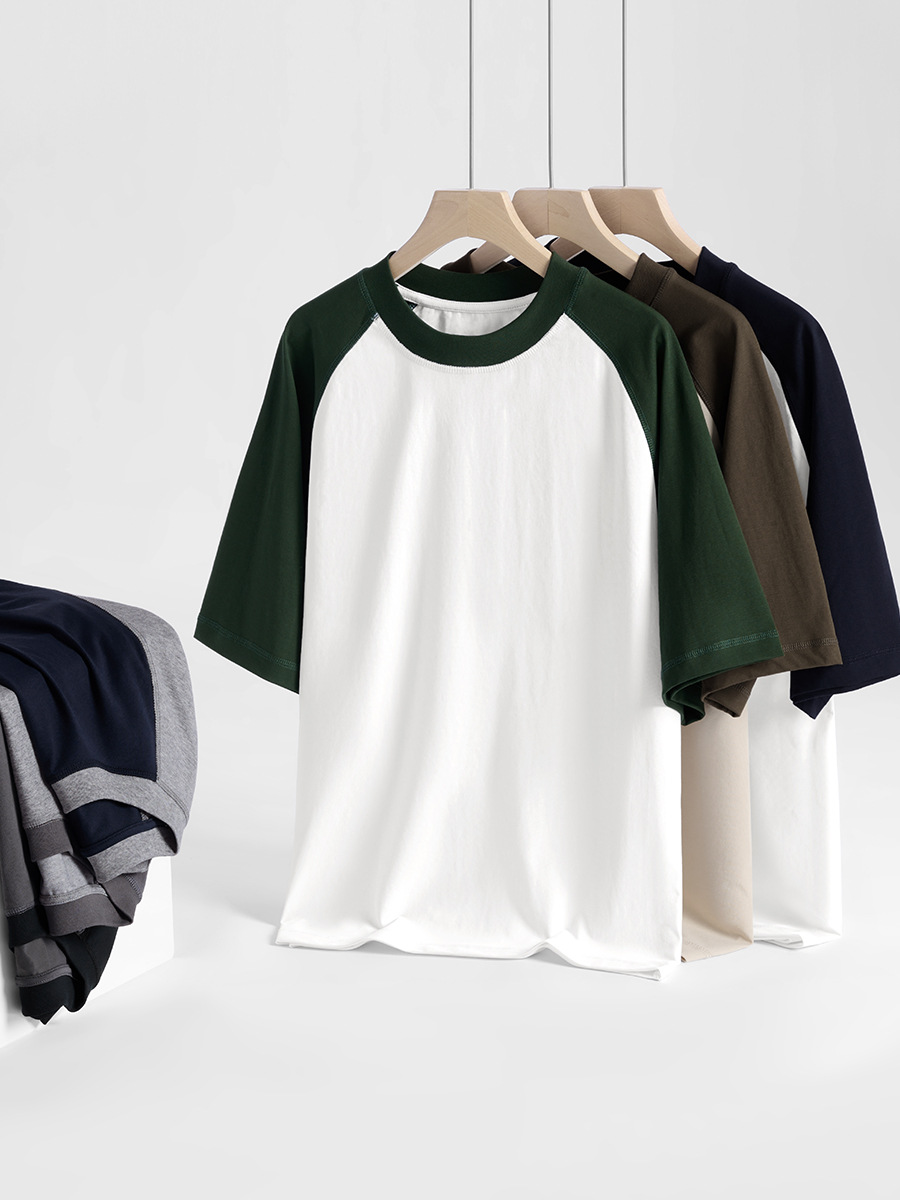 Men's Summer 230g Cool-Touch T-Shirt - Raglan Sleeve, Loose Fit, Color-Block Design, Ice-Feel Short-Sleeve for Refreshing Summer -77Z