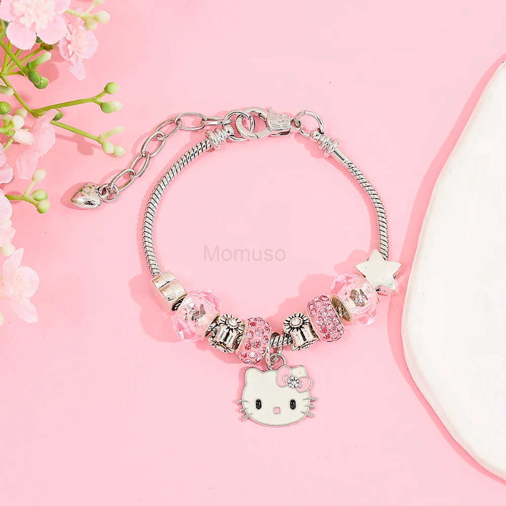 Sanrio Hello Kitty Alloy Pendant Necklace Bracelet Set Adjustable Cute Cartoon Anime Jewelry Gift for Women L250925