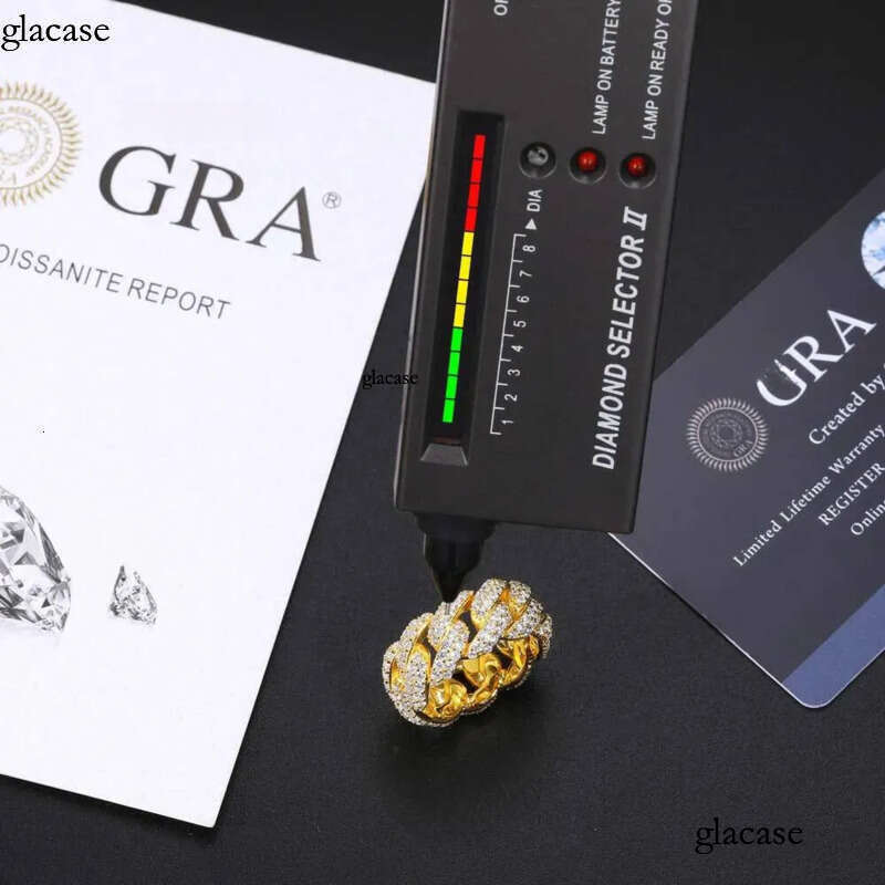 Bg Hip Hop Jewelry 9mm Gold Plated Sterg Sier Vvs Moissanite Dia Iced Out Cuban Band Ring for Men