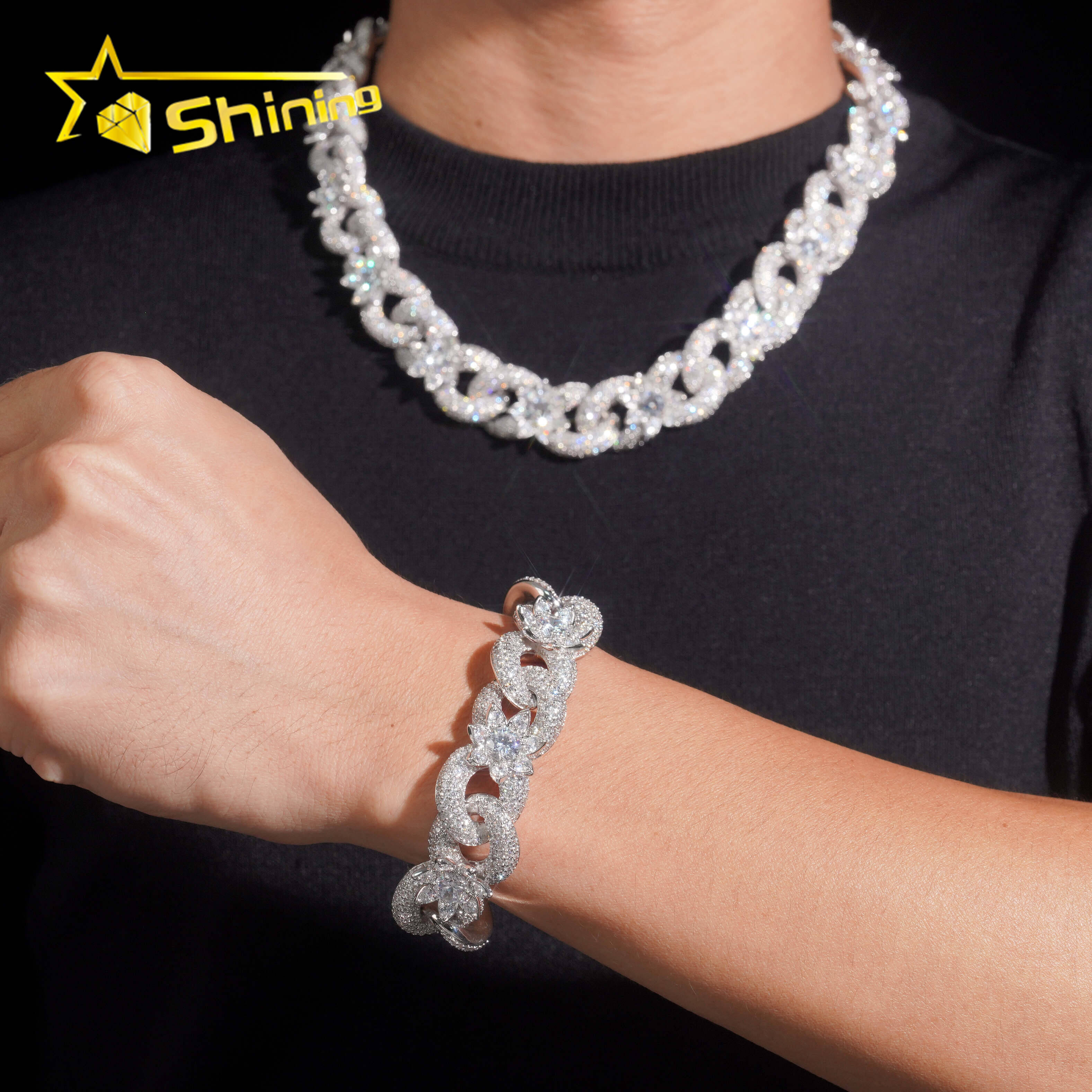 Luxury Rapper Jewelry 925 Sterling Silver 18MM Infinity Moissanite Cuban Link Chain Hip Hop Iced Out Customized Trend Chains for Men