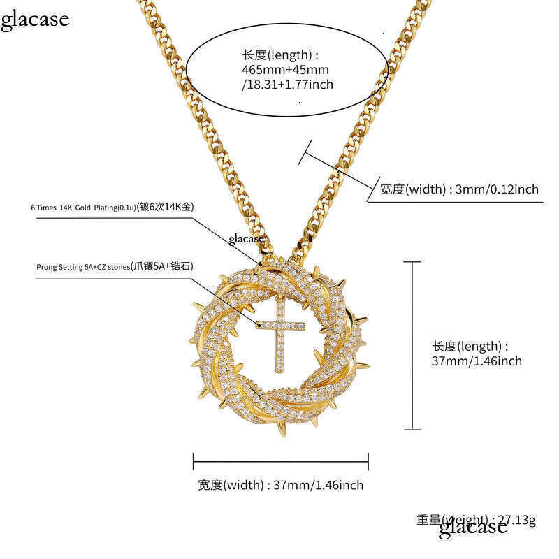 Hip Hop Vintage Cross Pendant Necklace Gold Plated Women Mens Religion Jewelry