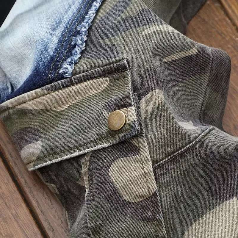 Lanjia- European Style Ripped Jeans Patch Men's Camouflage Slim Fit Skinny Trendy Brand Casual Long Pants Autumn Aa87f