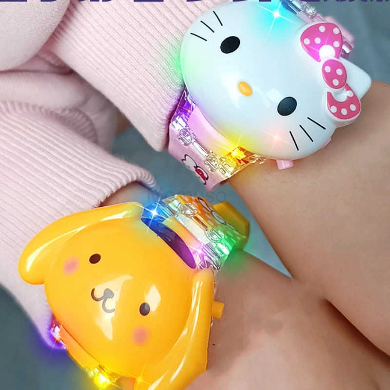 Sanrio Kuromi My Melody Kawaii Lighting Music Flip Watch Luminescent Electron Toys Creative Jewelry A Birthday Gift for Girl Boy L250925