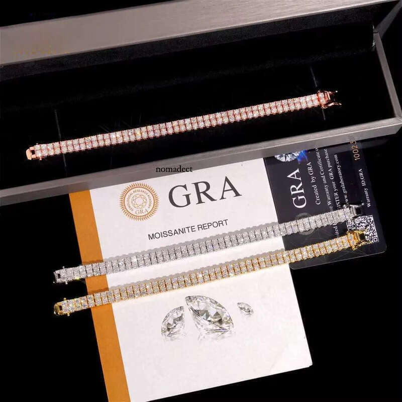 2Rows 3mm VVS Moissanite Pass Tester Sier Hip Hop Jewelry Bracelet Iced Out Dia Tennis Chain de
