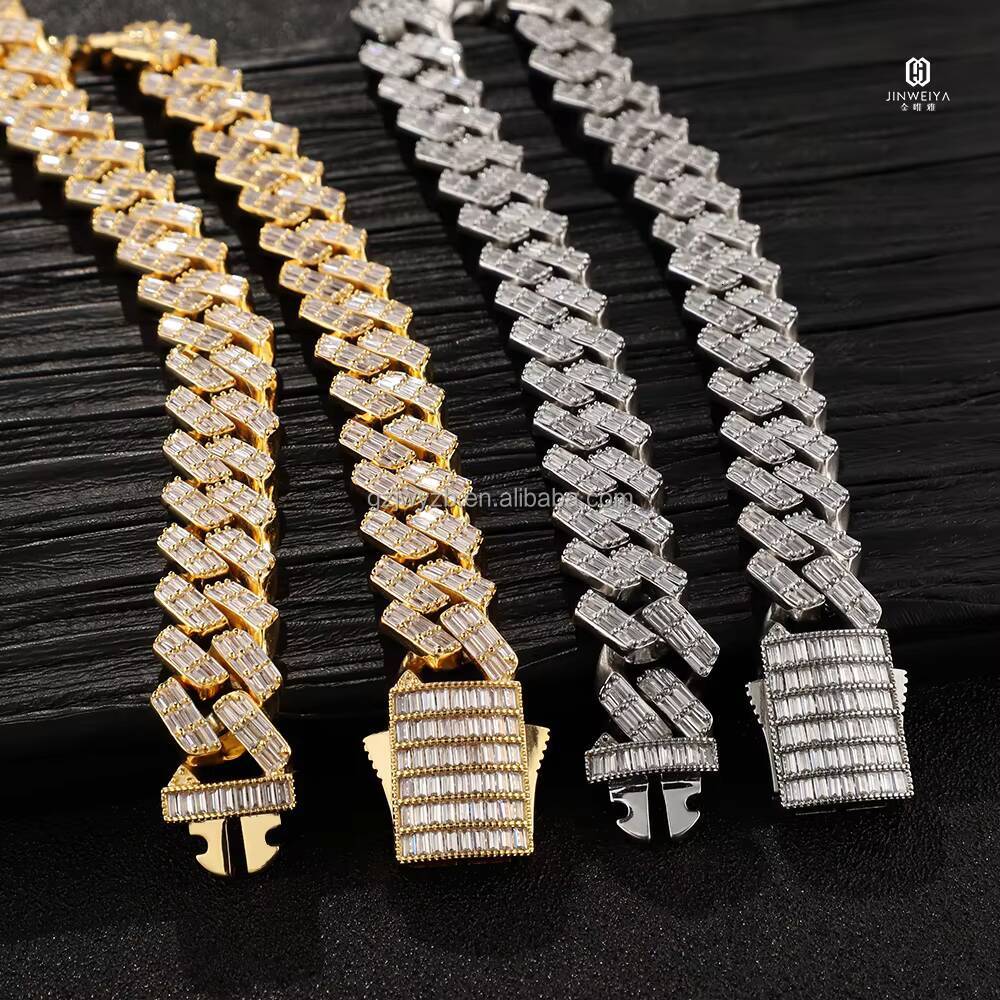 New Arrival Hip Hop Jewelry Diamond Moissanite Iced Out 925 Silver Gold Plated Men Necklace Baguette Cuban Chain
