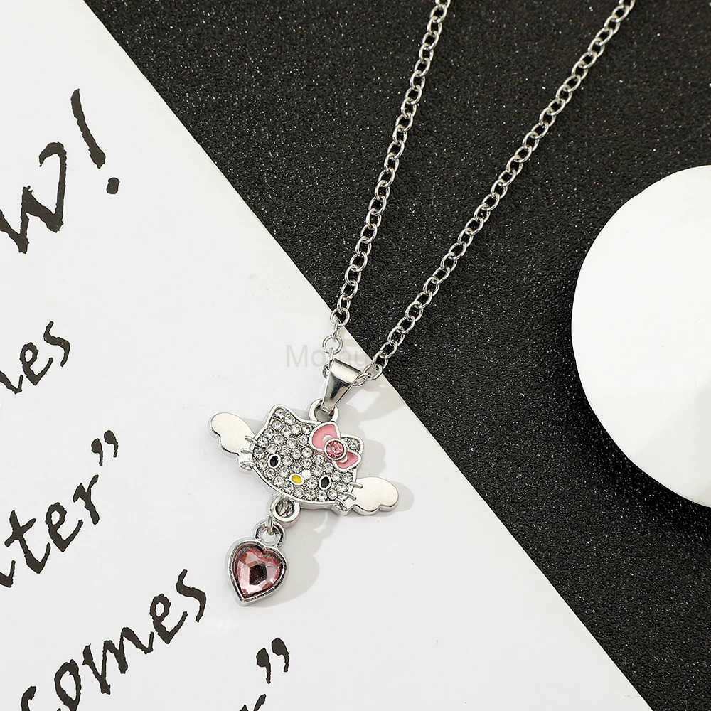Sanrio Sanrio Hello Kitty Necklace Angel Wings Heart Crystal Pendant Necklace Accessories Womens Holiday Gift L250925