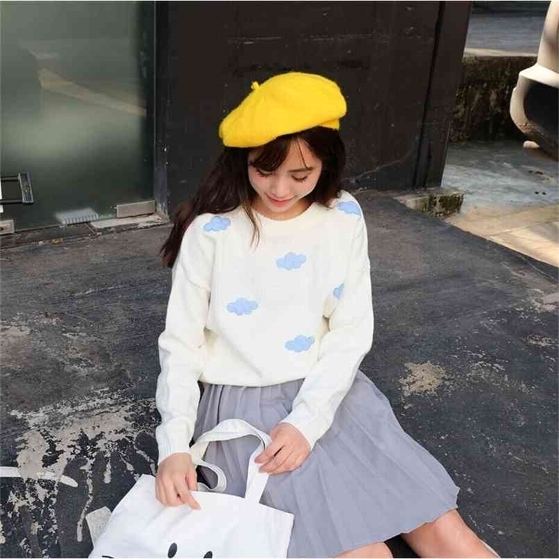 Winter Loose College Wind Clouds Warm Female Long Sleeve Sweaters 210812