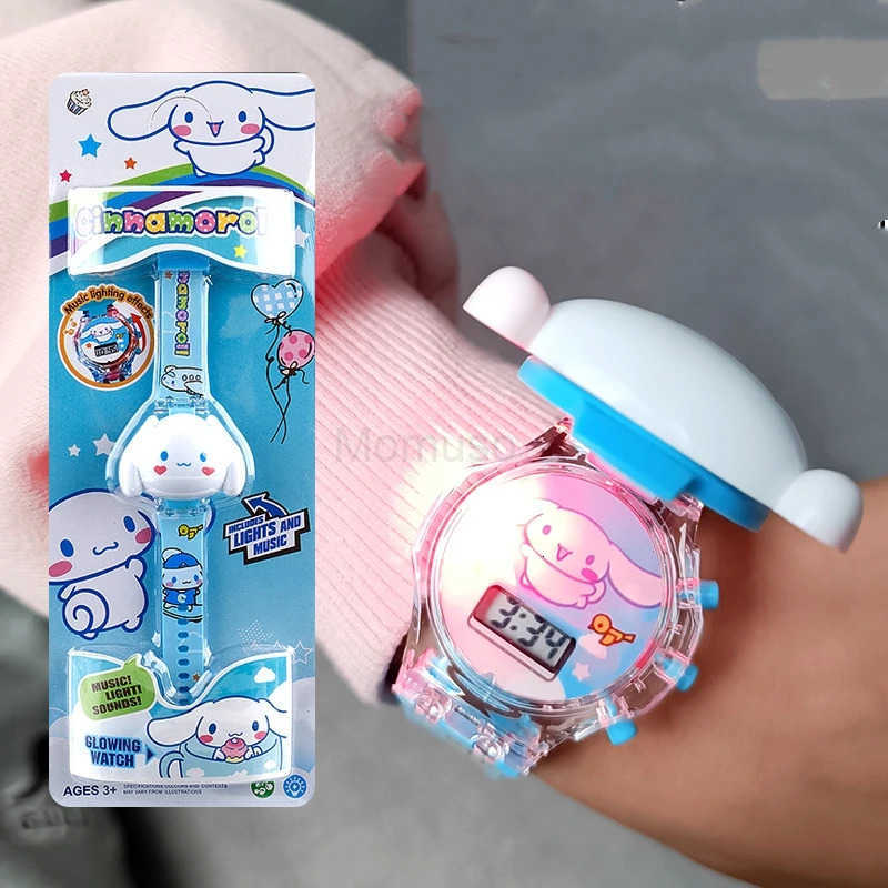 Sanrio Kuromi My Melody Kawaii Lighting Music Flip Watch Luminescent Electron Toys Creative Jewelry A Birthday Gift for Girl Boy L250925
