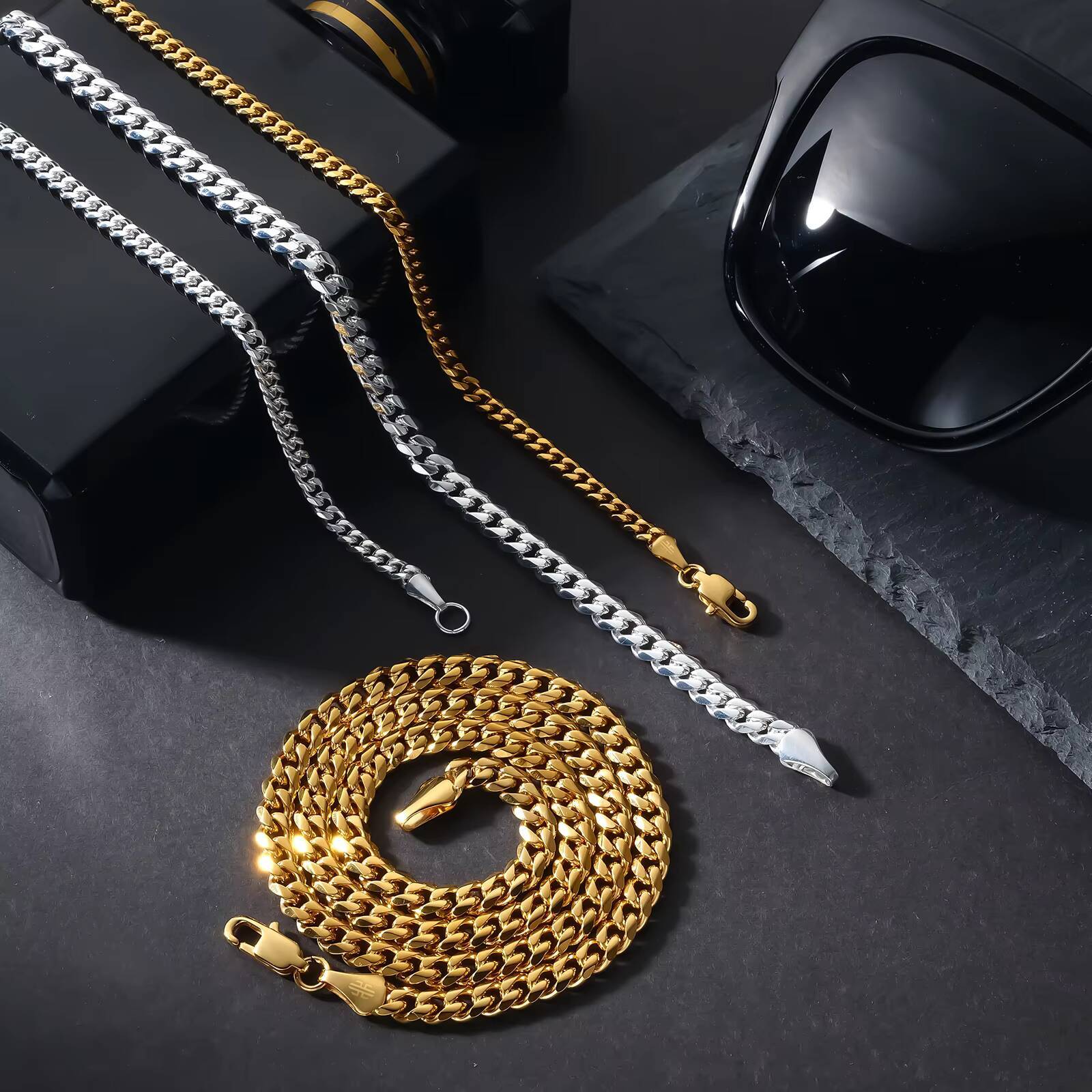 24K Gold Filled Sterling SilverCuban Link Chain Waterproof No Color Fading Women Men Jewelry Gifts 3mm 5mm Miami Cuban Necklace