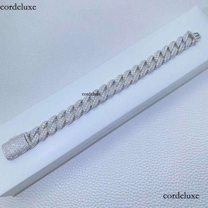 necklace moissanite chain 12mm 2 Rows Micro Paved Cuban Bracelet D VVS Lab Dia Link Iced Out Sier db