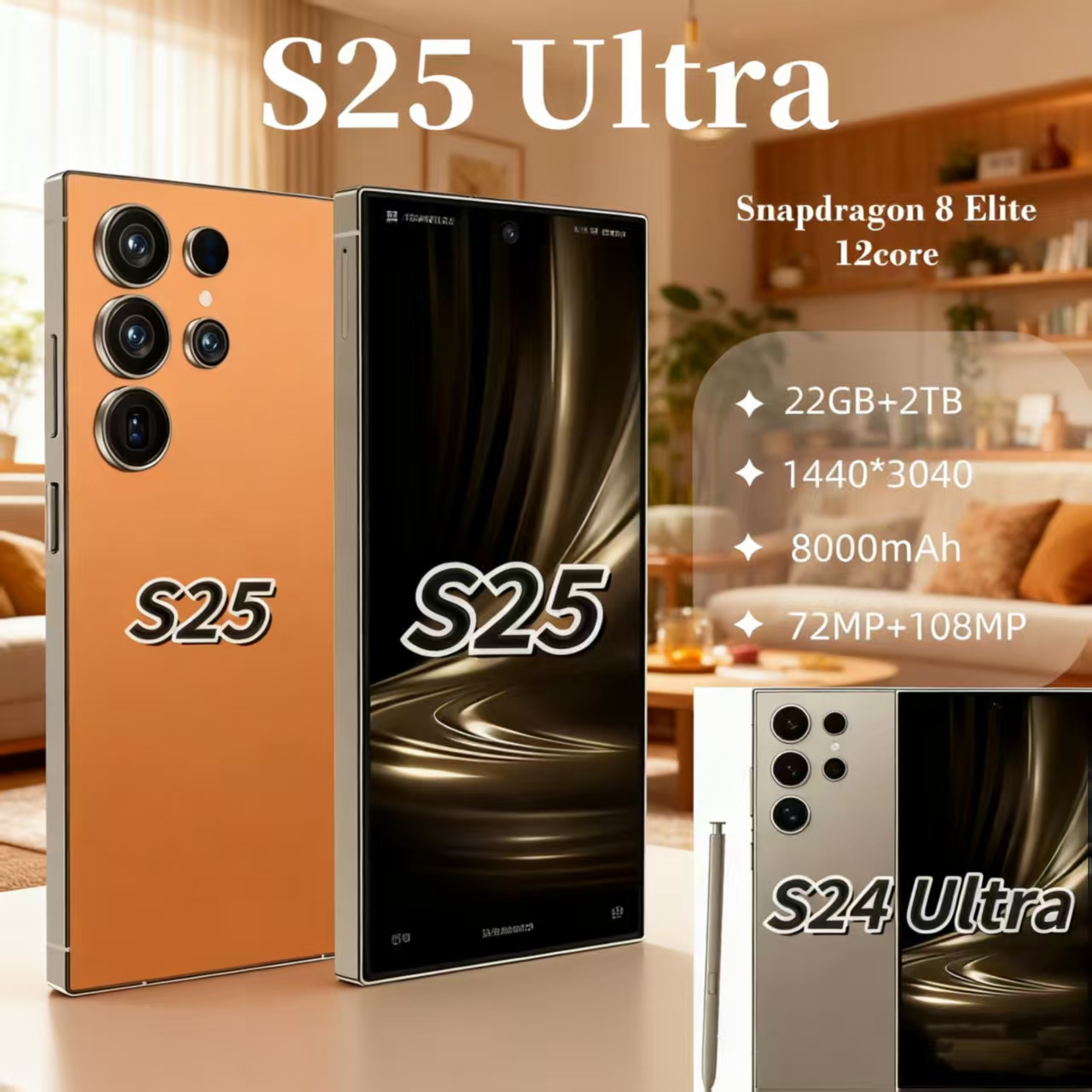 6.9-inch 5G S25 Ultra S24 Ultra phone with unlocked touchscreen, Android Smart 13, wireless charging, octa-core CPU, HD display, facial recognition, and 1TB RAM